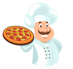 Pizza chef logo. Funny mascot for italian restaurant