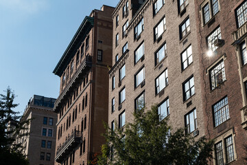 Fototapeta na wymiar Row of Old Brick Apartment Buildings in Gramercy Park of New York City