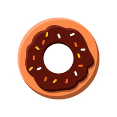 Sweet chocolate donut cartoon illustration. Tasty fall and Halloween dessert isolated on white background. Food, beverage concept.
