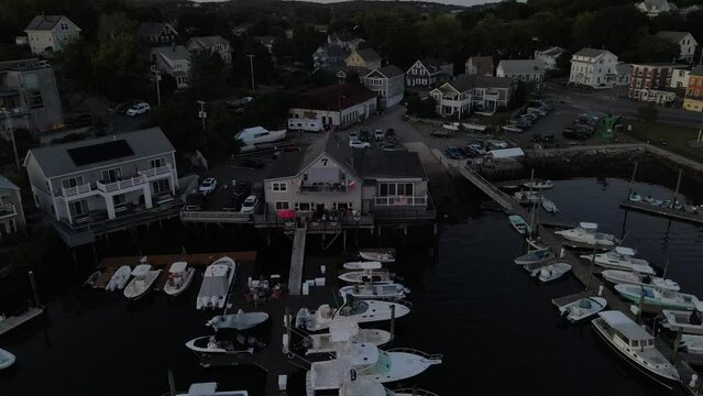 New England seaport at sunset