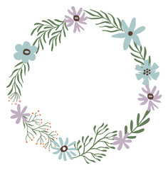Fototapeta na wymiar Natural wreath decoration. Delicate floral round frame