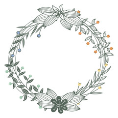 Floral branch wreath with flowers. Decorative ornate element