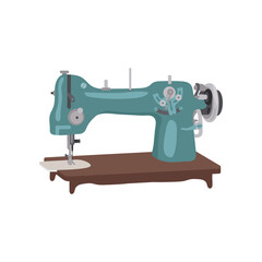 Blue retro antique sewing machine. Vector illustration