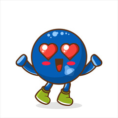 In love blueberry character cartoon style, falling in love expression of a cute blueberry with heart shaped eyes
