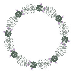 Decorative floral wreath. Round black line frame