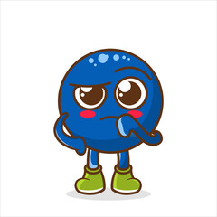 blueberry cartoon mascot character in a confused gesture