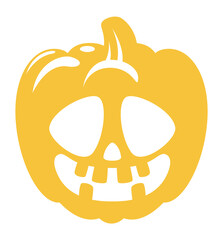 Funny carved pumpkin face. Yellow decorative sulhouette
