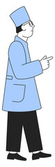 Doctor making point with forefinger. Man in medical uniform side view