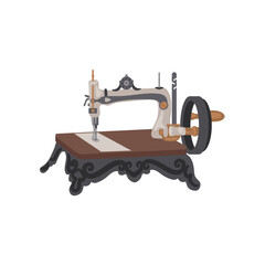 Vintage antique sewing machine. Vector cartoon art