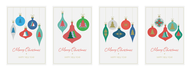 Christmas cards with Christmas decorations in a minimalist style with seasonal wishes in a modern style. Template for postcards, invitations, congratulations, web, social networks, print..