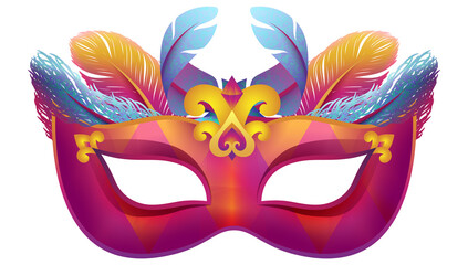 Luxury carnival mask. Realistic colorful feathers accessory