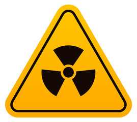 Fototapeta premium Radioactive hazard label. Yellow triangular warning sticker