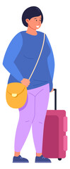 Obraz premium Happy woman with travel bags. Female tourist on vacation