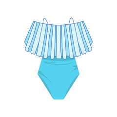 Light blue stylish swimsuit for women vector illustration. Bikini top and bottom, bra, panties isolated on white background. Fashion, swimwear, summer concept