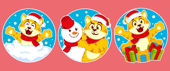 Fototapeta premium flat design cat winter christmas stickers