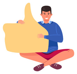 Man holding thumbs up sign. Positive customer feedback