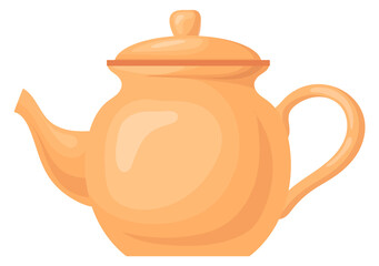 Ceramic teapot icon. Cartoon traditional clay dishware