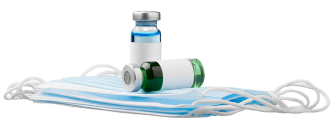 Vaccine and syringe injection and medical mask