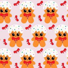 Christmas seamless pattern cute gingerbread man. Vector illustration.