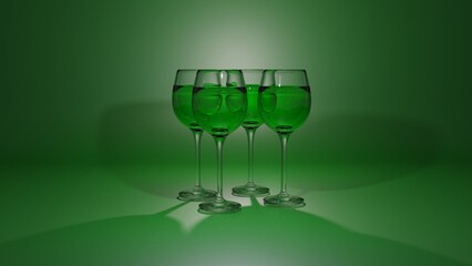 wine glass green background 3d render image