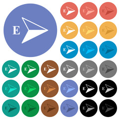 East compass direction round flat multi colored icons