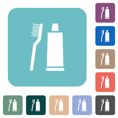 Toothbrush and toothpaste tube rounded square flat icons