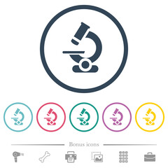 Microscope flat color icons in round outlines