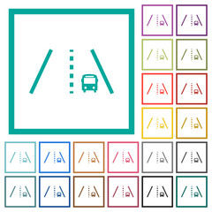 Bus lane flat color icons with quadrant frames