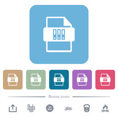 Archive file type flat icons on color rounded square backgrounds