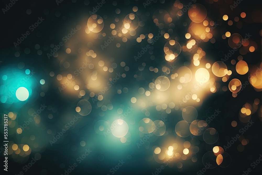 Poster Lights and stars in a bokeh blurred abstract backdrop. Generative AI