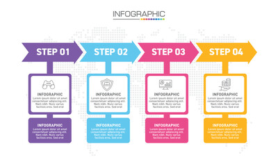 Infographics design 4 steps with marketing icons can be used for workflow layout, diagram, annual report, web design.