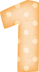 Number 1 Polka Dot alphabet in orange tone	