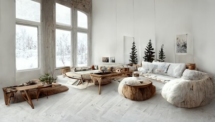 Scandinavian and minimalist  style interior with wooden details illustration 