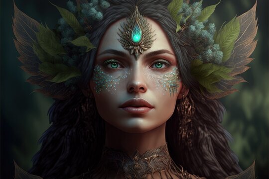 Pine Forest Goddess. Generative AI, non-existent person. 