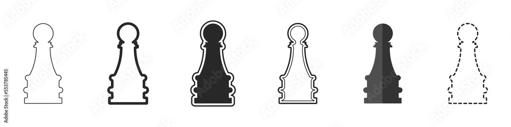 Poster set of icons of chess pieces pawns vector. chess pawn vector icon in different styles. set of stylis