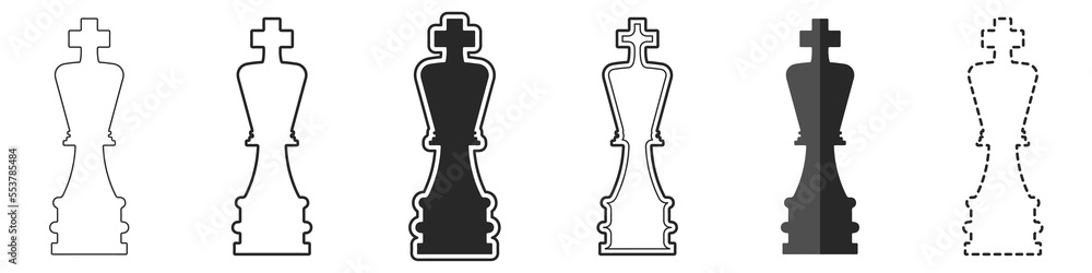Poster set of icons of chess pieces of kings vector. chess king vector icon in different styles. set of sty