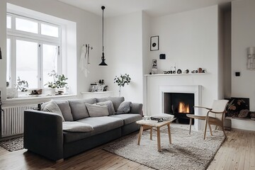 Cozy and warm Scandinavian style interior illustration 