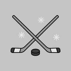 Ice Hockey Sticks and Puck vector grayscale icon