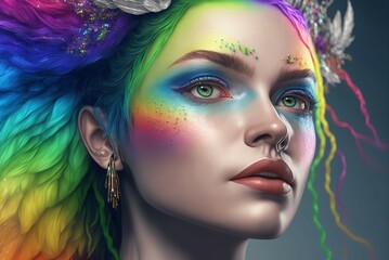 Rainbow Goddess. Generative AI, non-existent person. 