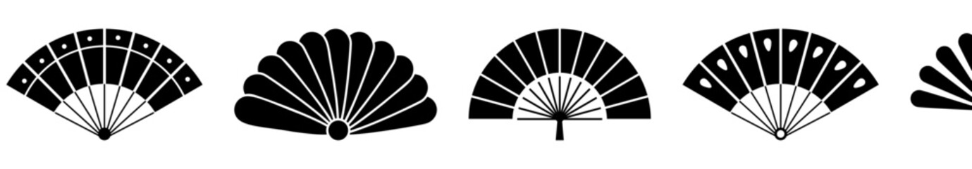 Hand fan icons. Vector illustration isolated on white background - obrazy, fototapety, plakaty