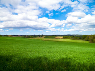 Green fields in Kashubia region - Northern Poland.