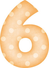 Number 6 Polka Dot alphabet in orange tone	