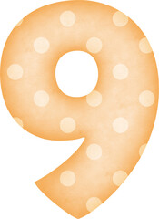 Number 9 Polka Dot alphabet in orange tone	