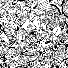 Cartoon doodles Egypt seamless pattern