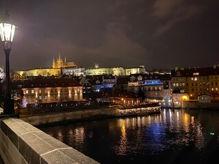 Prague at night, view from Carls Bridge