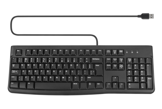 keyboard for a computer, wired with a wire and a connection plug