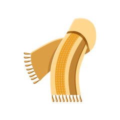 Yellow scarf from wool vector illustration. Crochet, handmade woollen scarf on white background. Winter or autumn, clothes, accessories concept