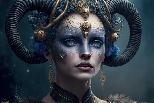 Goddess of Zodiac - Aries. Generative AI, non-existent person.
