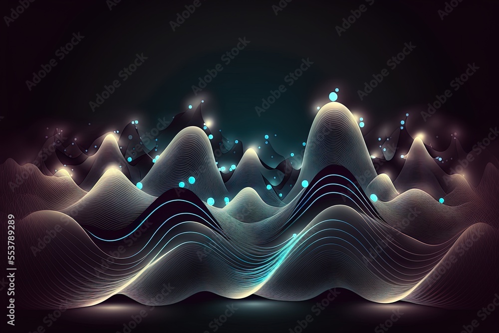 Aufkleber illustration of an abstract backdrop with waves and illumination on a black background generative ai