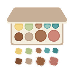 Top view of makeup palette with samples vector illustrations set. Cartoon drawings of eyeshadow box and smears of makeup isolated on white background. Cosmetics, cosmetology, makeup, beauty concept